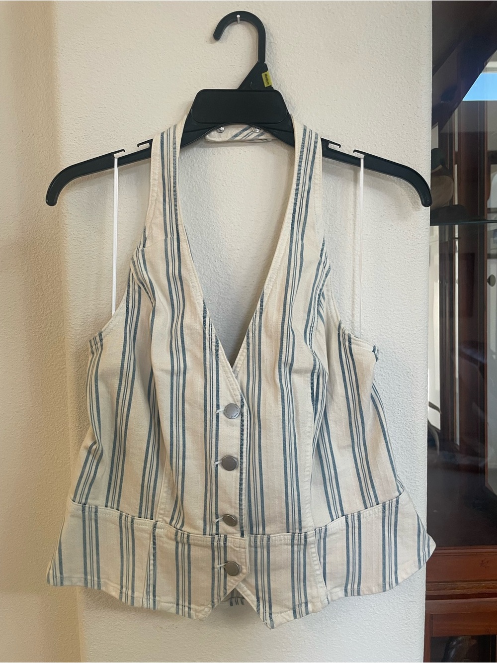 Universal Thread Cream and Blue Striped Button Denim Vest